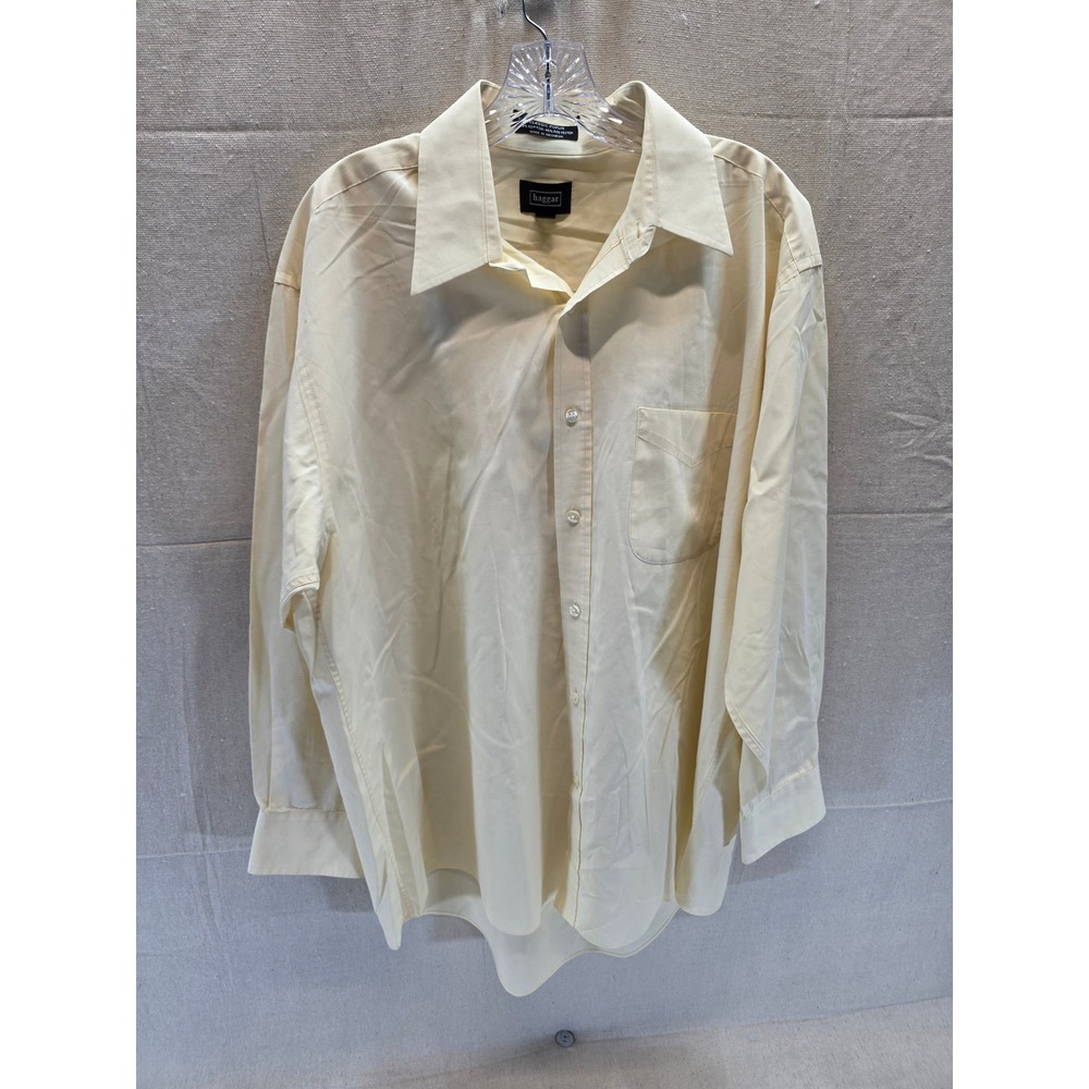Haggar Mens Classic Poplin Button Down Shirt Yellow Long Sleeve 17 32-33 2144